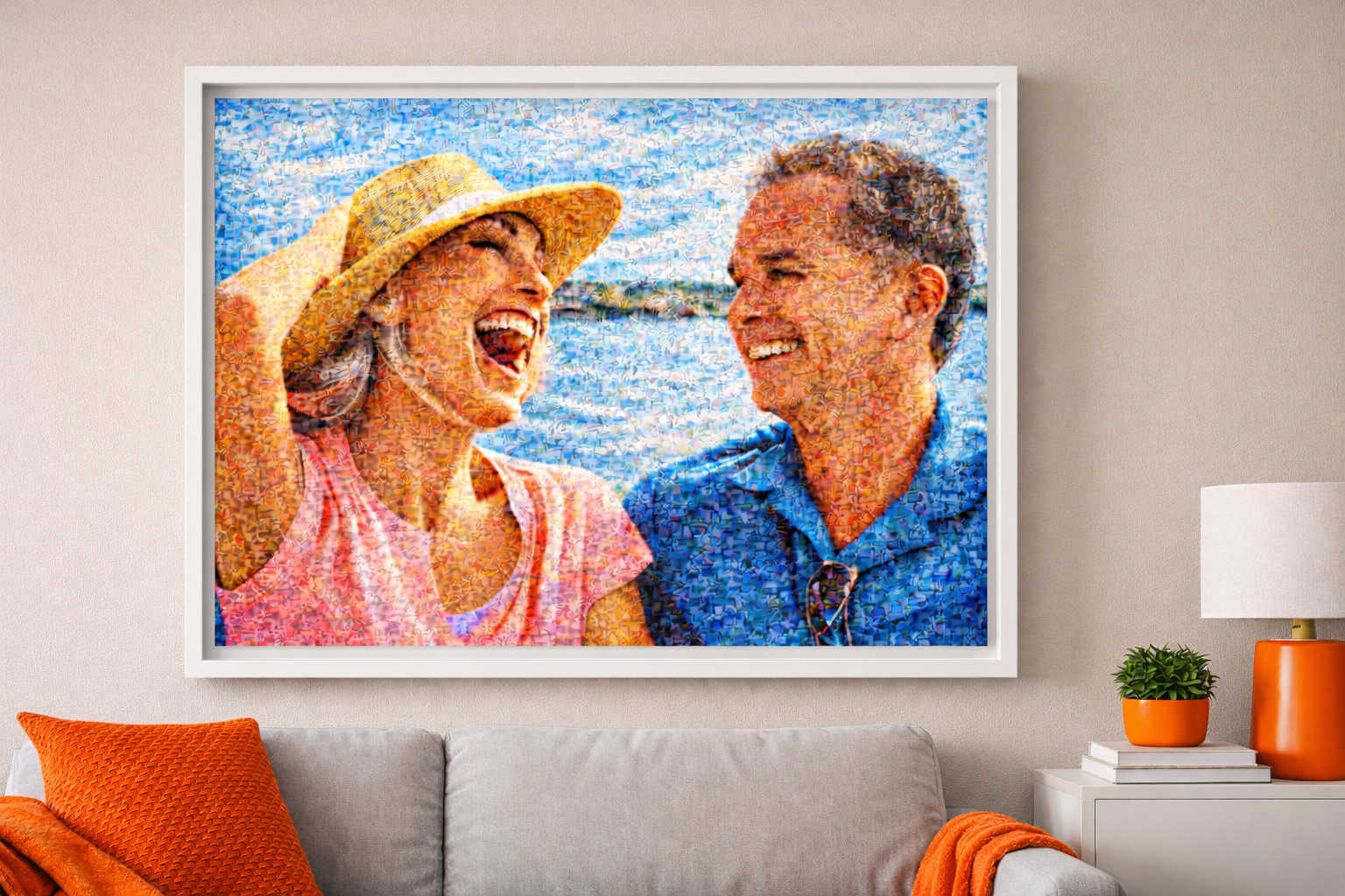 NEU Startseite_Zweite_Bild Fotomosaik mit einer Frau und einem Mann im Urlaub